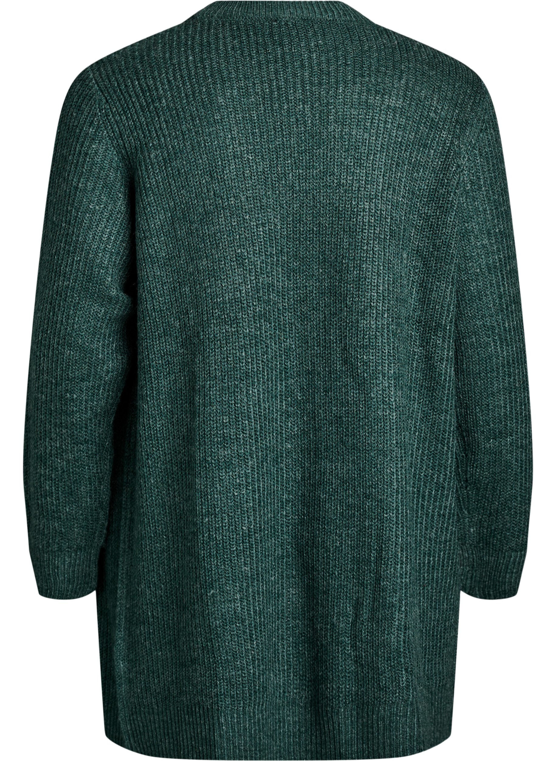 Zizzi FLASH - Cardigan long en maille c&ocirc;tel&eacute;e avec poches, Vert fonc&eacute;, Packshot image number 1