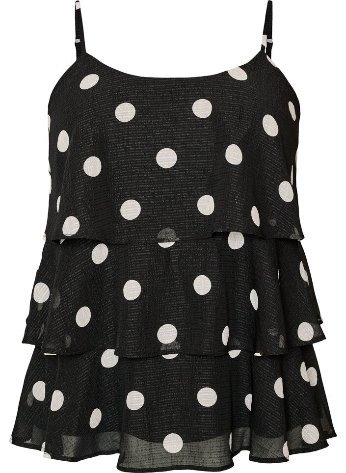 Top superpos&eacute; avec volants et fines bretelles, Noir, Packshot