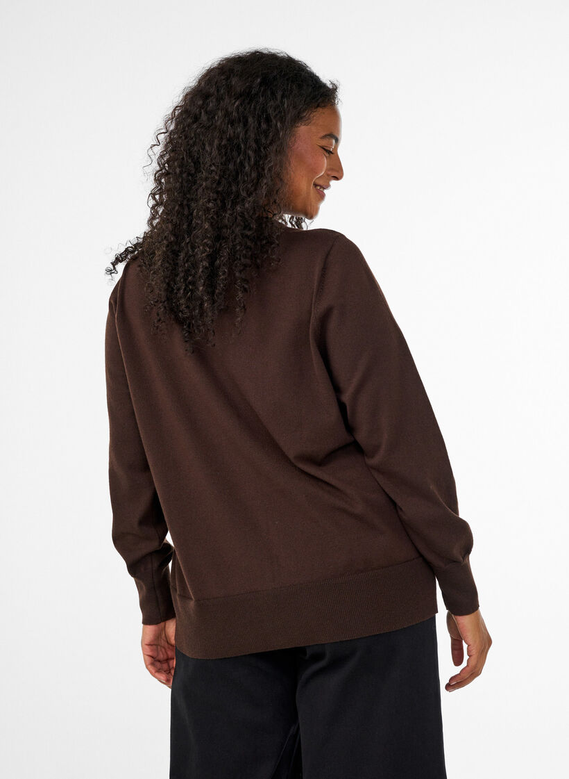 Cardigan en maille fine avec col rond, Marron, Model image number 2