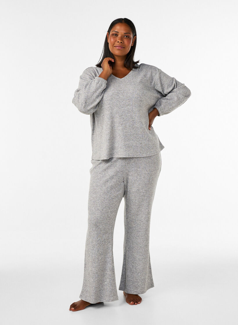 Blouse en jersey c&ocirc;tel&eacute; avec col en V, Gris, Model image number 1