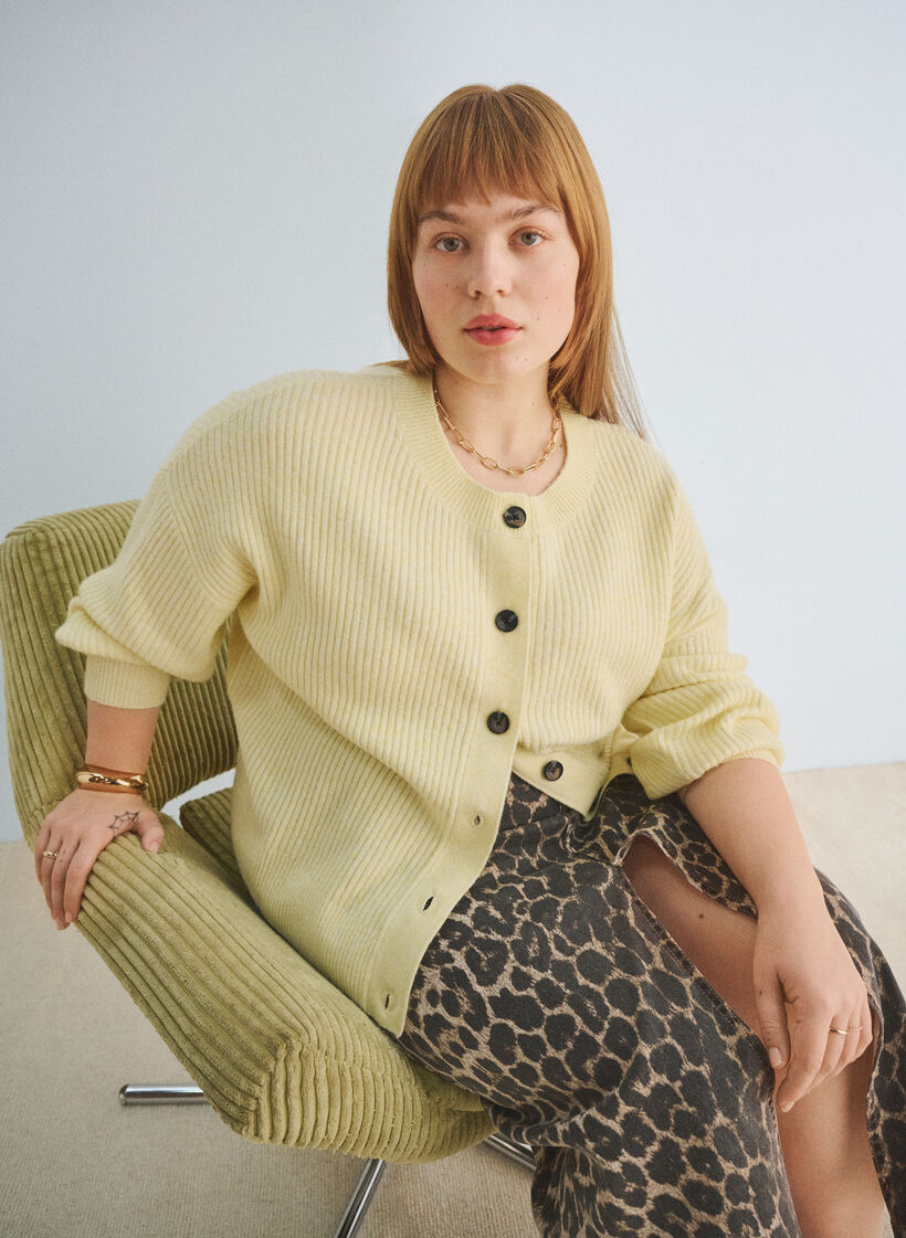 Cardigan en tricot côtelé avec boutons, Jaune clair, Image image number 0