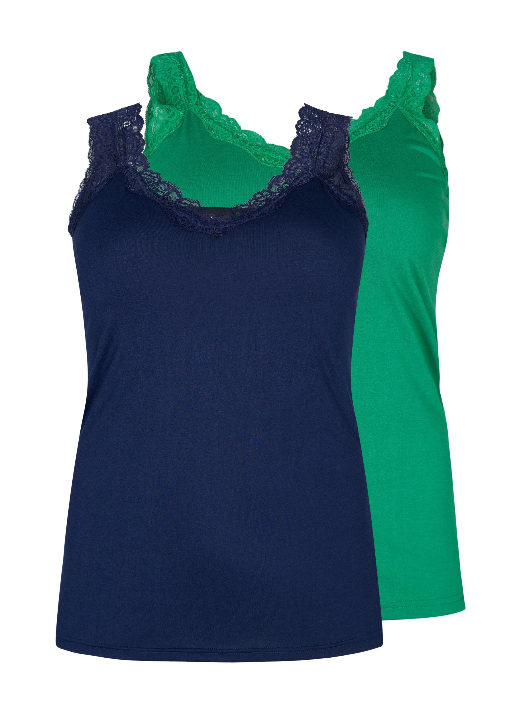 Zizzi Haut &agrave; dentelle 2-lots, Navy B/Jolly Green, Packshot image number 0