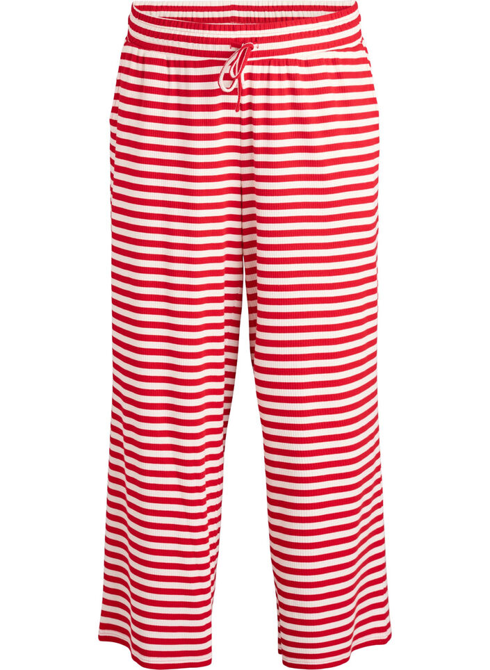 Pantalon de pyjama ray&eacute; &agrave; taille haute et coupe ample, Rouge, Packshot image number 0