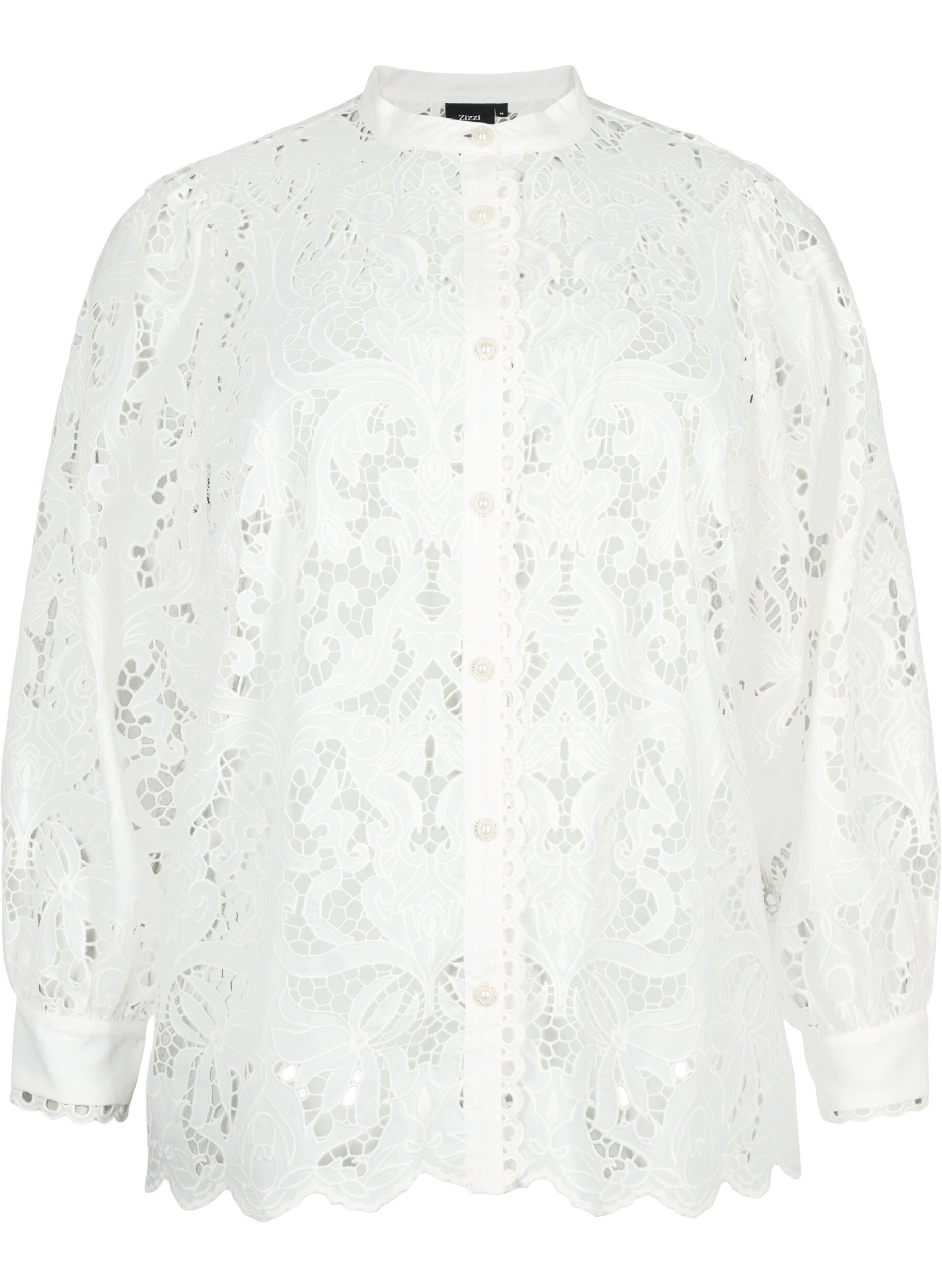 Zizzi Blouse fa&ccedil;on chemise &agrave; manches longues en dentelle, White, Packshot image number 0