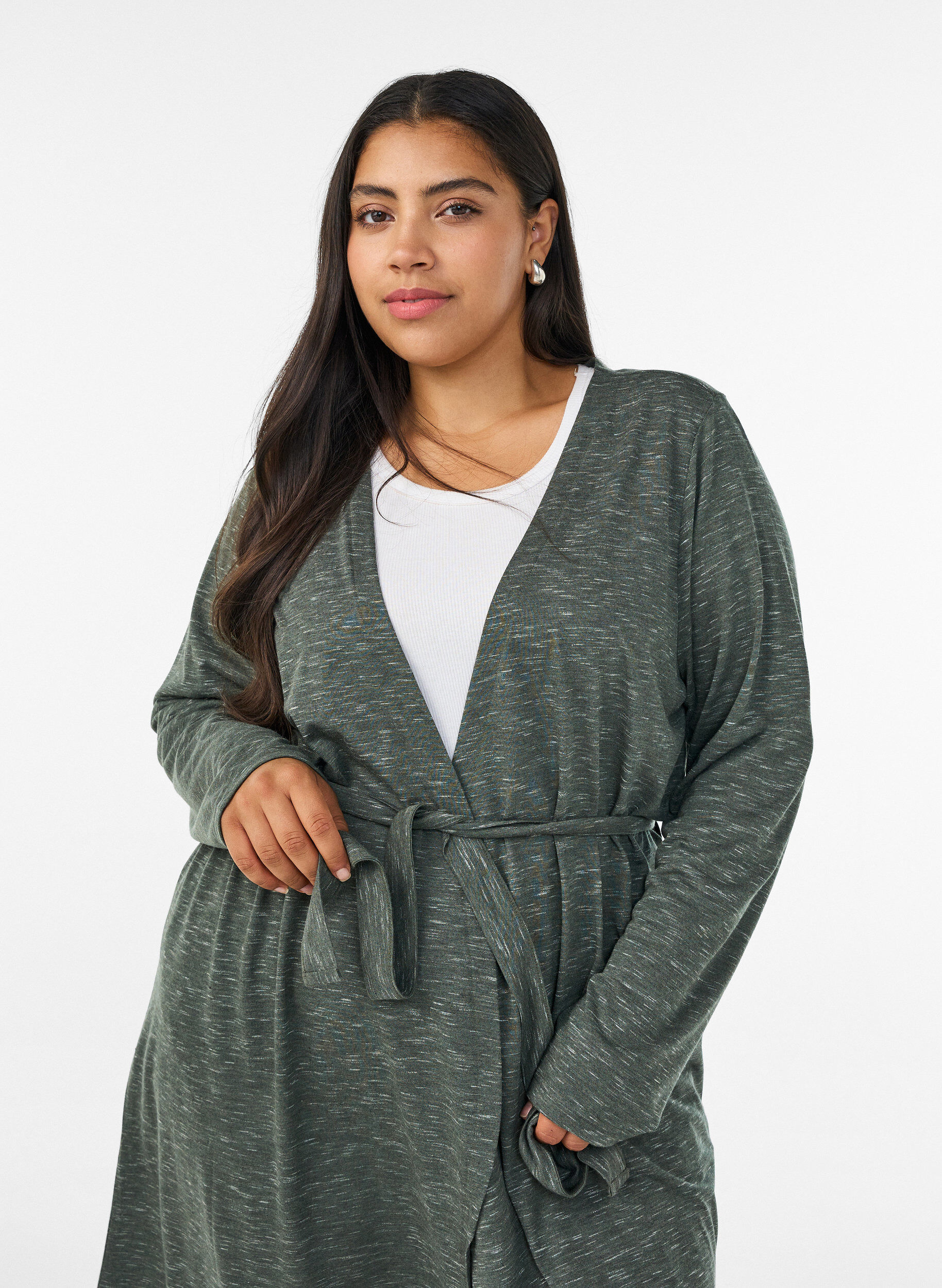ZizziCardigan long en jersey avec ceinture &agrave; nouer, Vert, Model image number 2