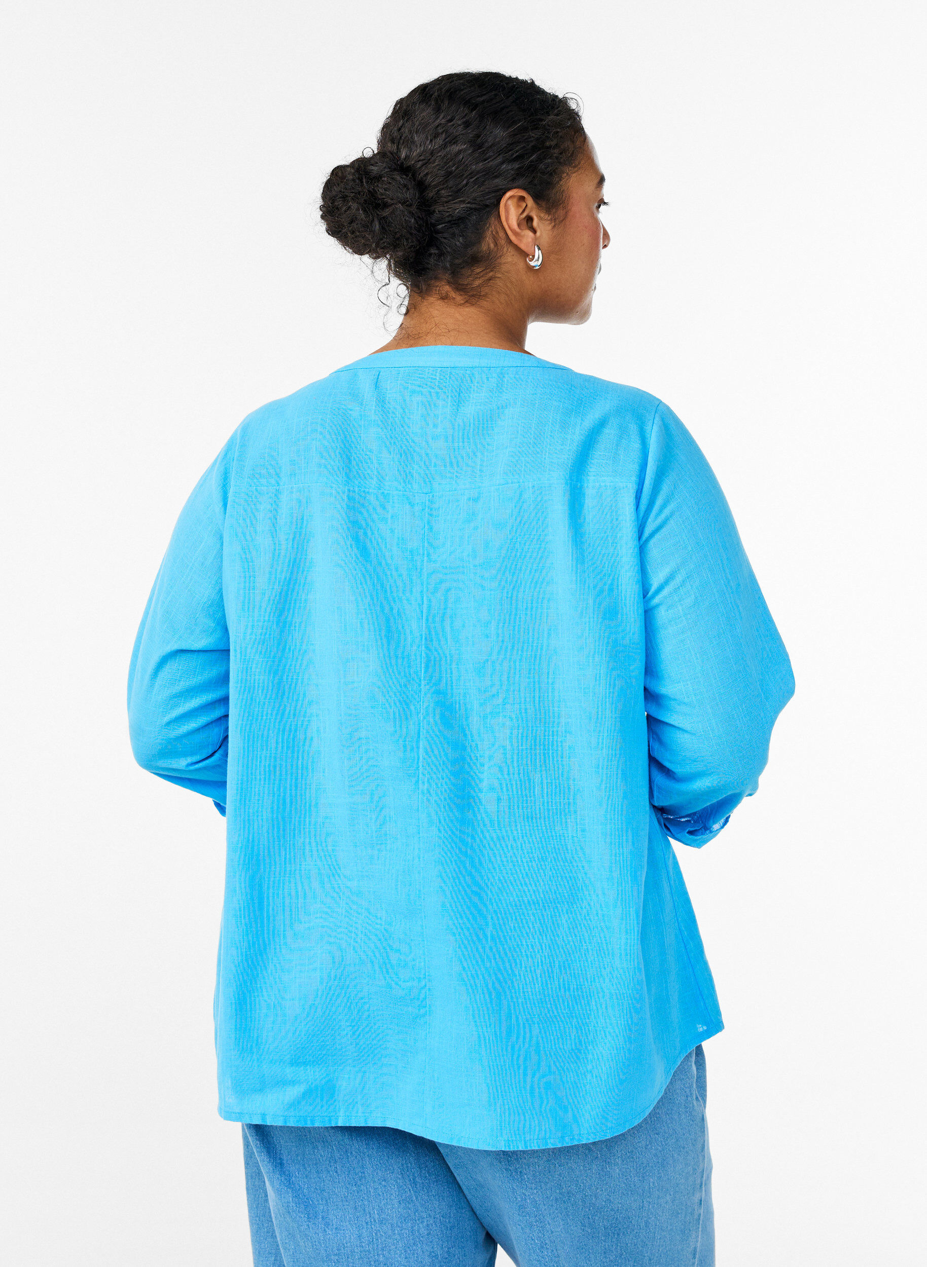 ZizziChemisier en coton avec col en V, Bleu, Model image number 2