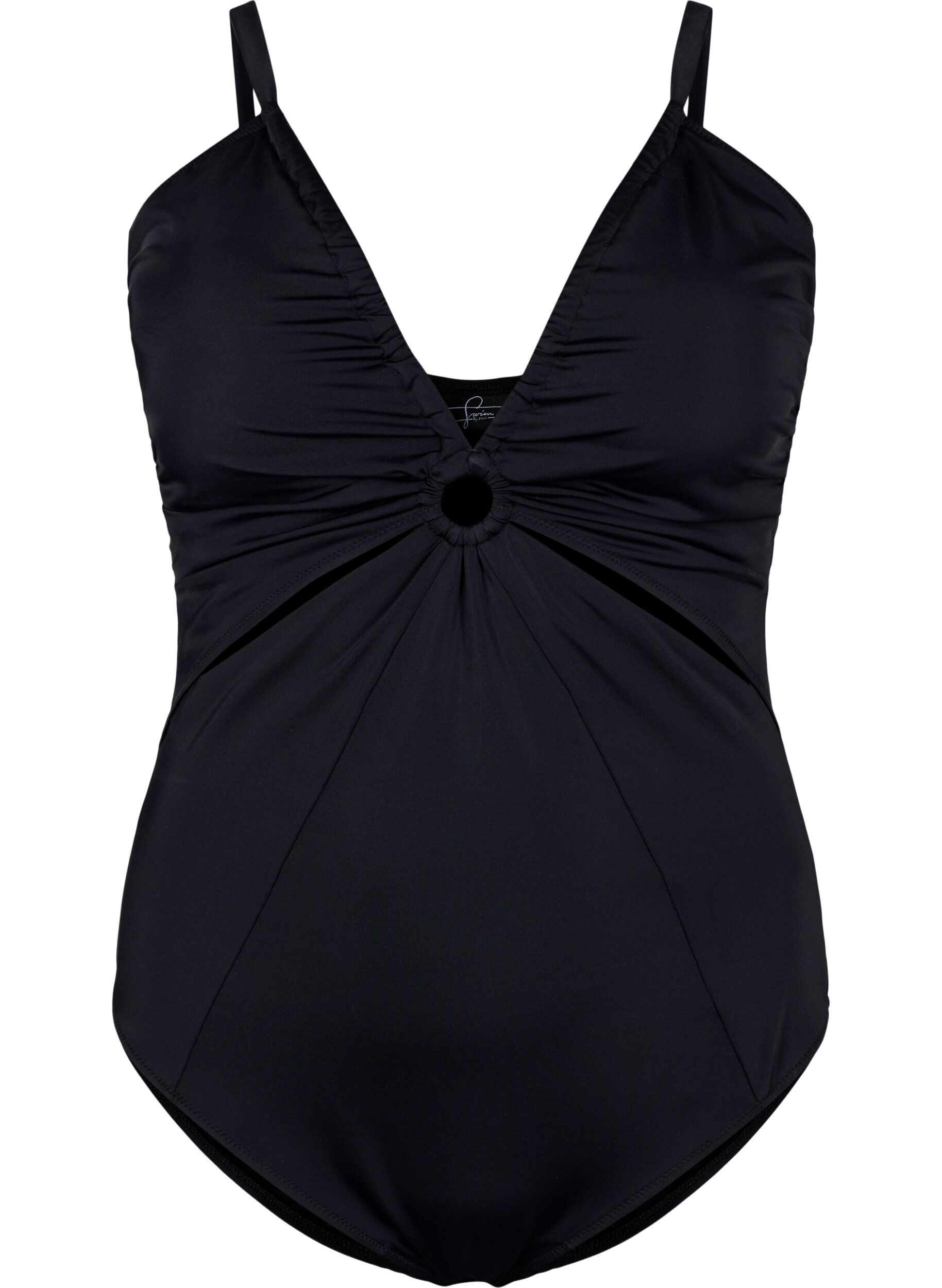 Zizzi Maillot de bain drap&eacute; avec d&eacute;tail d'anneau, Black, Packshot image number 0