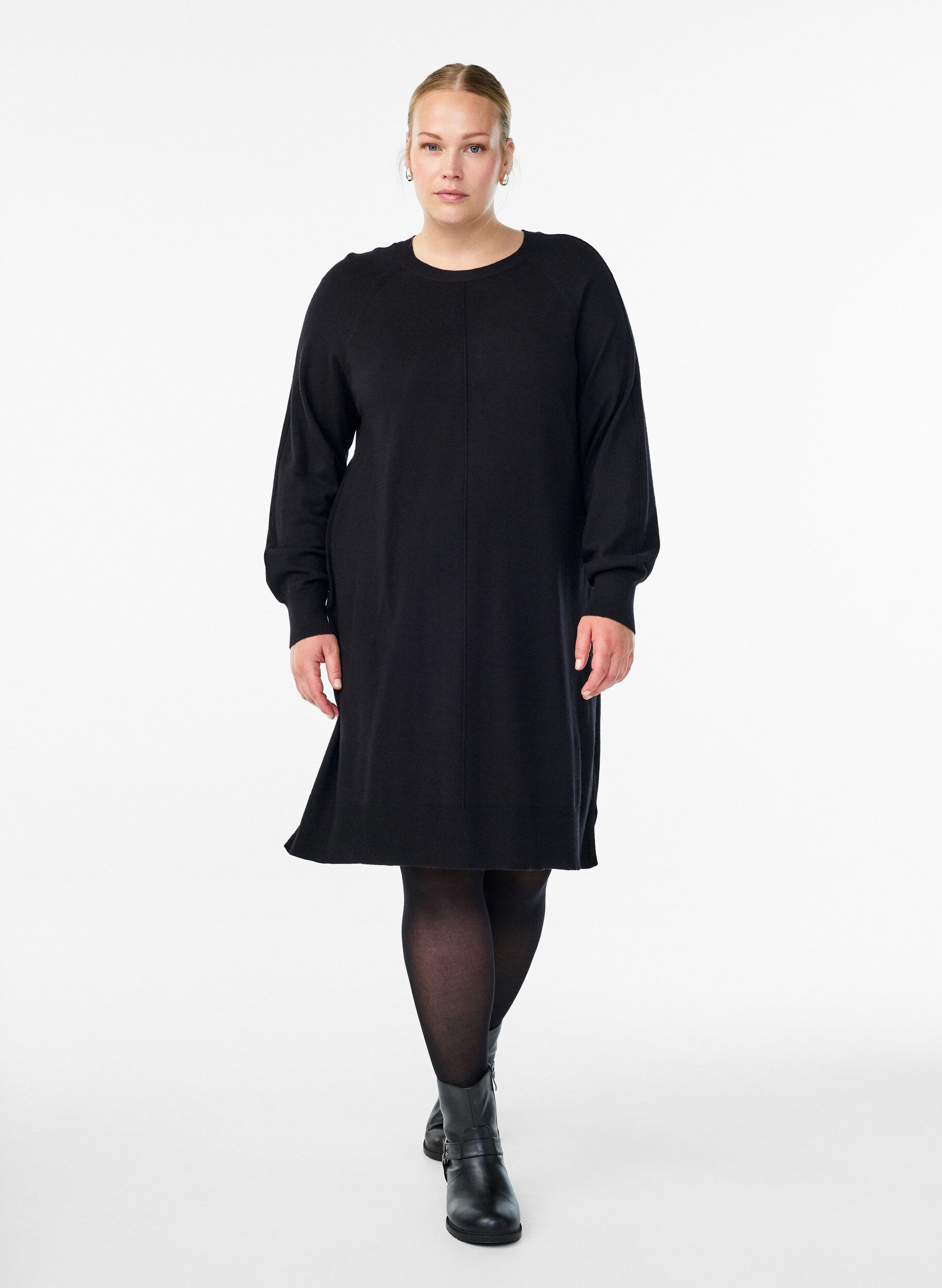 ZizziRobe courte en maille &agrave; manches raglan et couture centrale, Noir, Model image number 1