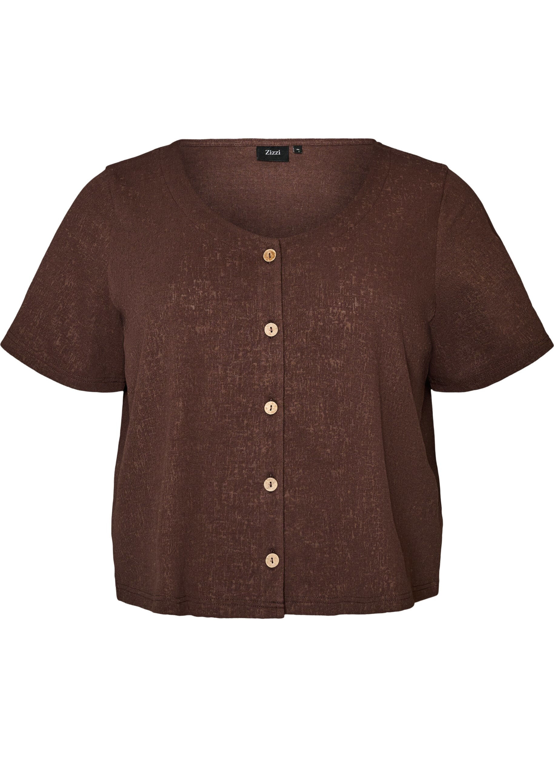 Blouse en coton textur&eacute; avec fermeture &agrave; boutons