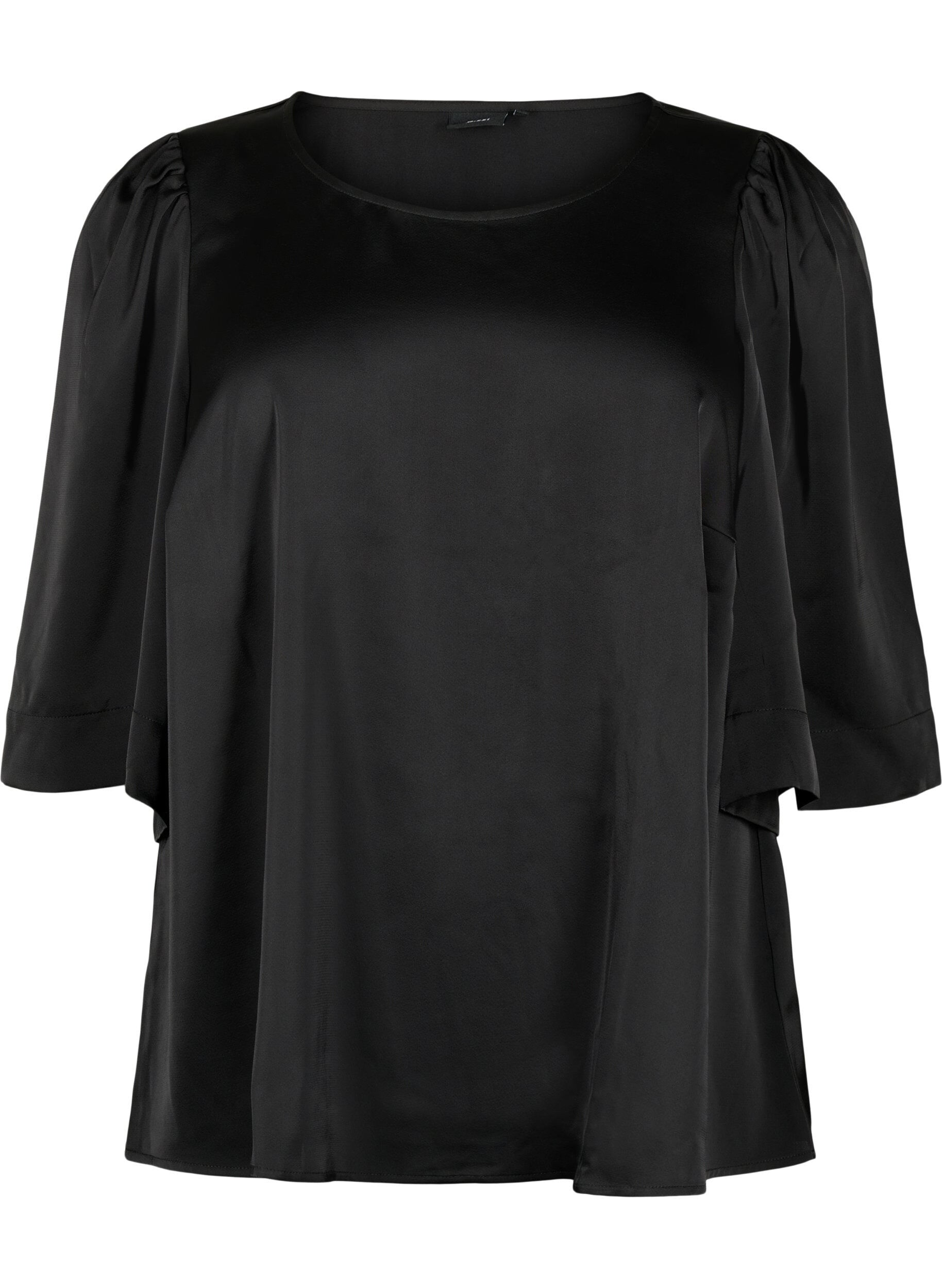 Zizzi Blouse en satin avec manches mi-longues, Black, Packshot image number 0