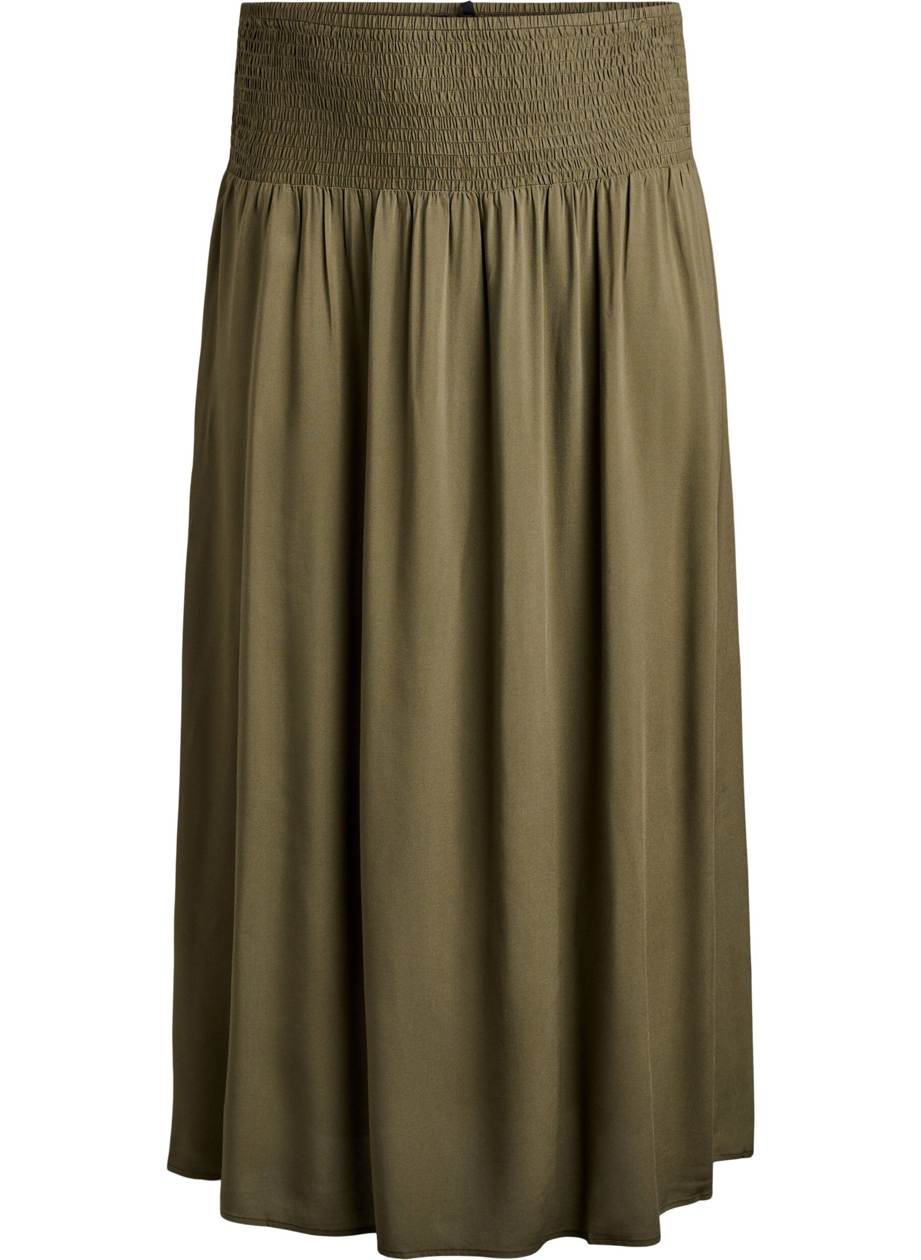 ZizziJupe longue en viscose avec smocks, Vert, Packshot image number 0