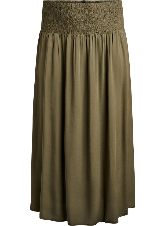 Jupe longue en viscose avec smocks, Vert, Packshot image number 0