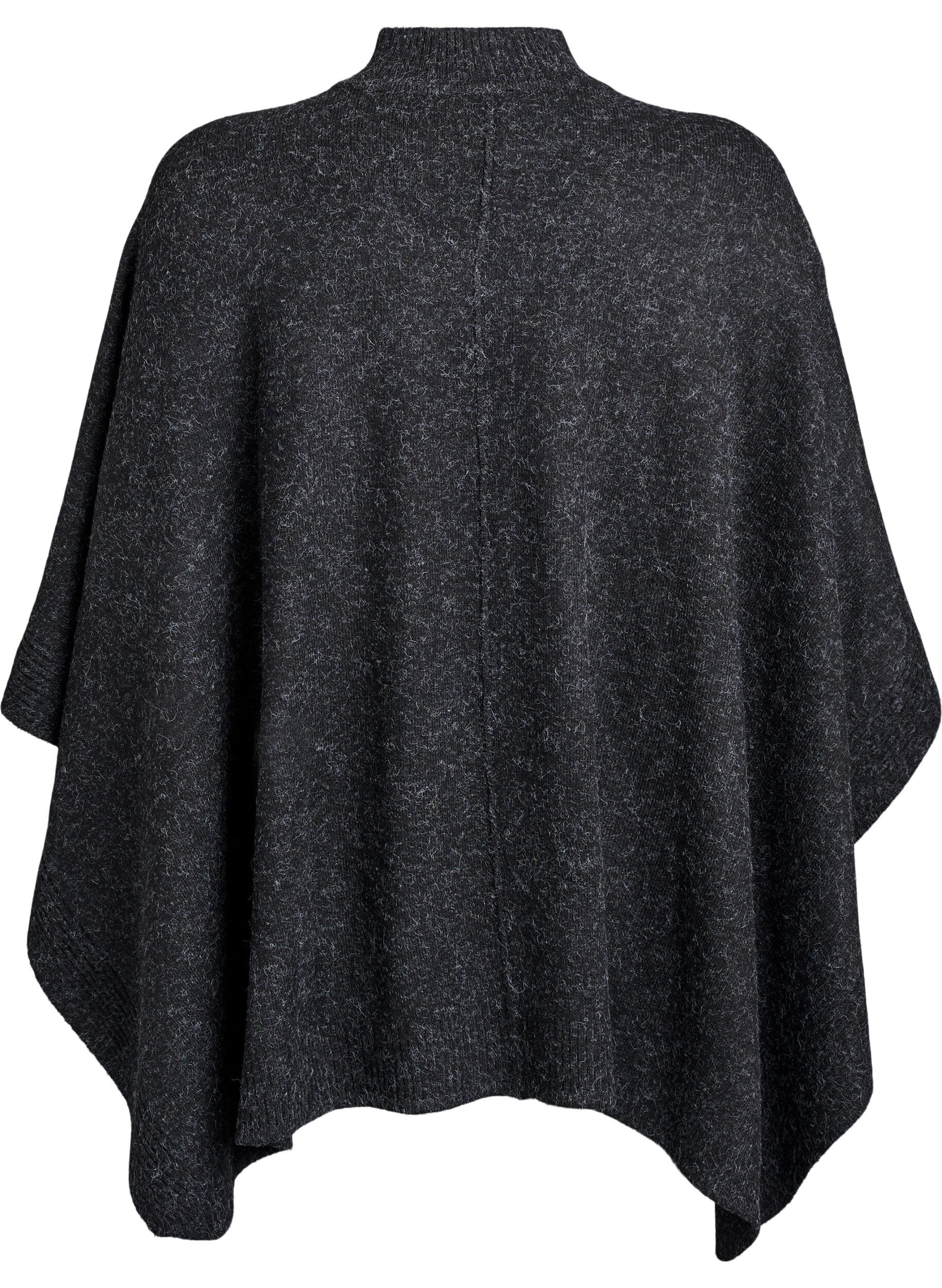 Zizzi Poncho &agrave; col rond avec d&eacute;tails c&ocirc;tel&eacute;s, Gris anthracite, Packshot image number 1