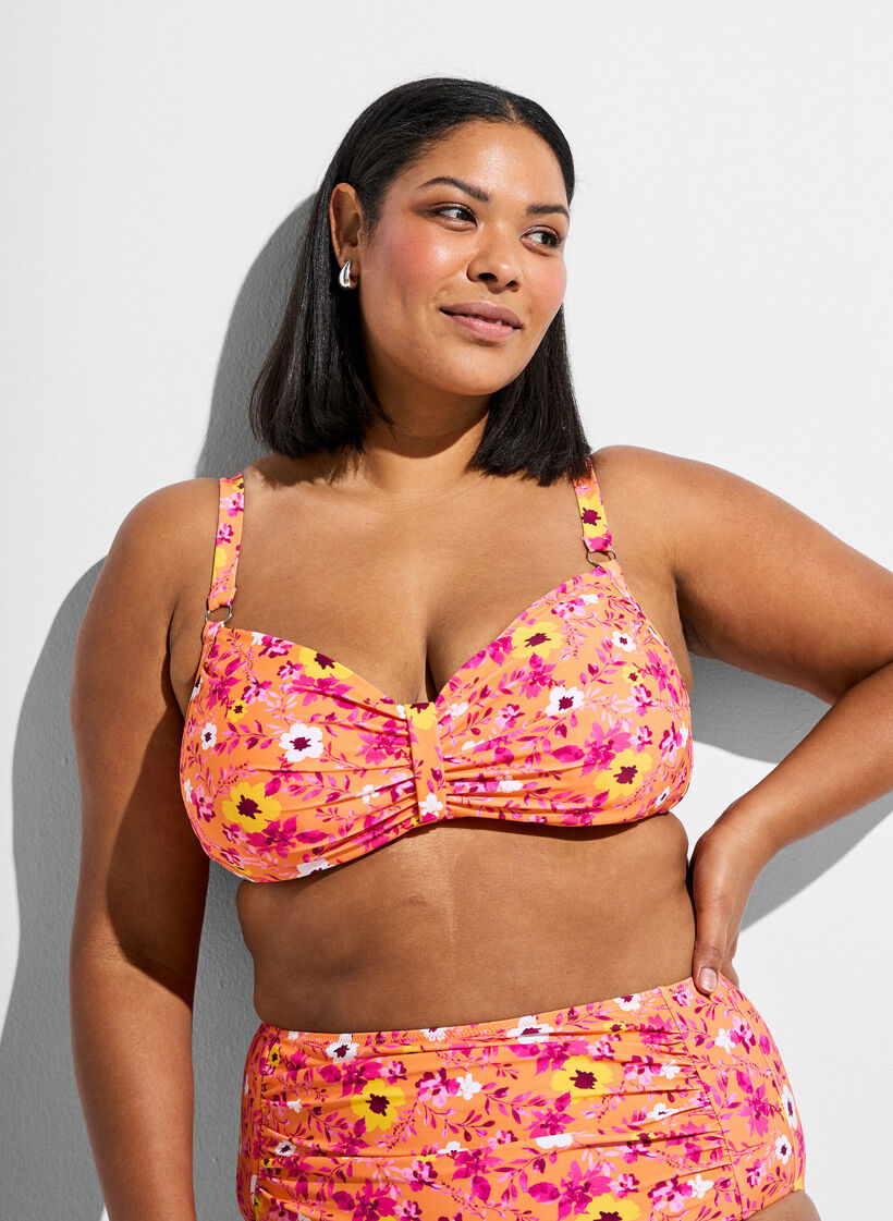 Haut de bikini avec armatures et imprim&eacute;, Orange, Model image number 0