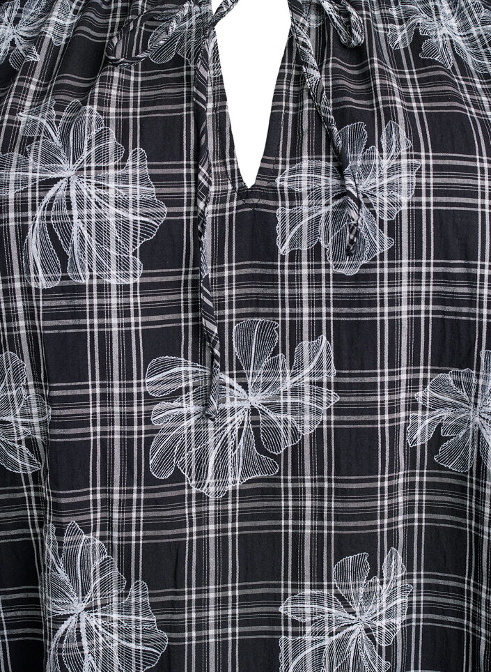 Robe courte à imprimé à carreaux et floral, Noir, Packshot image number 2