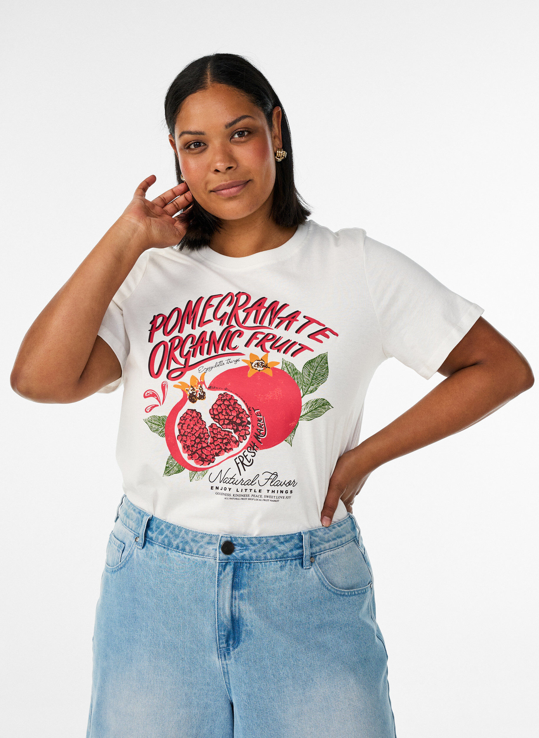 T-shirt en coton avec imprim&eacute;, Blanc, Model