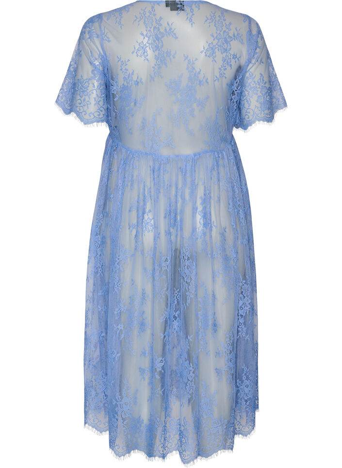 Robe mi-longue en dentelle transparente &agrave; manches courtes, Mauve, Packshot image number 1