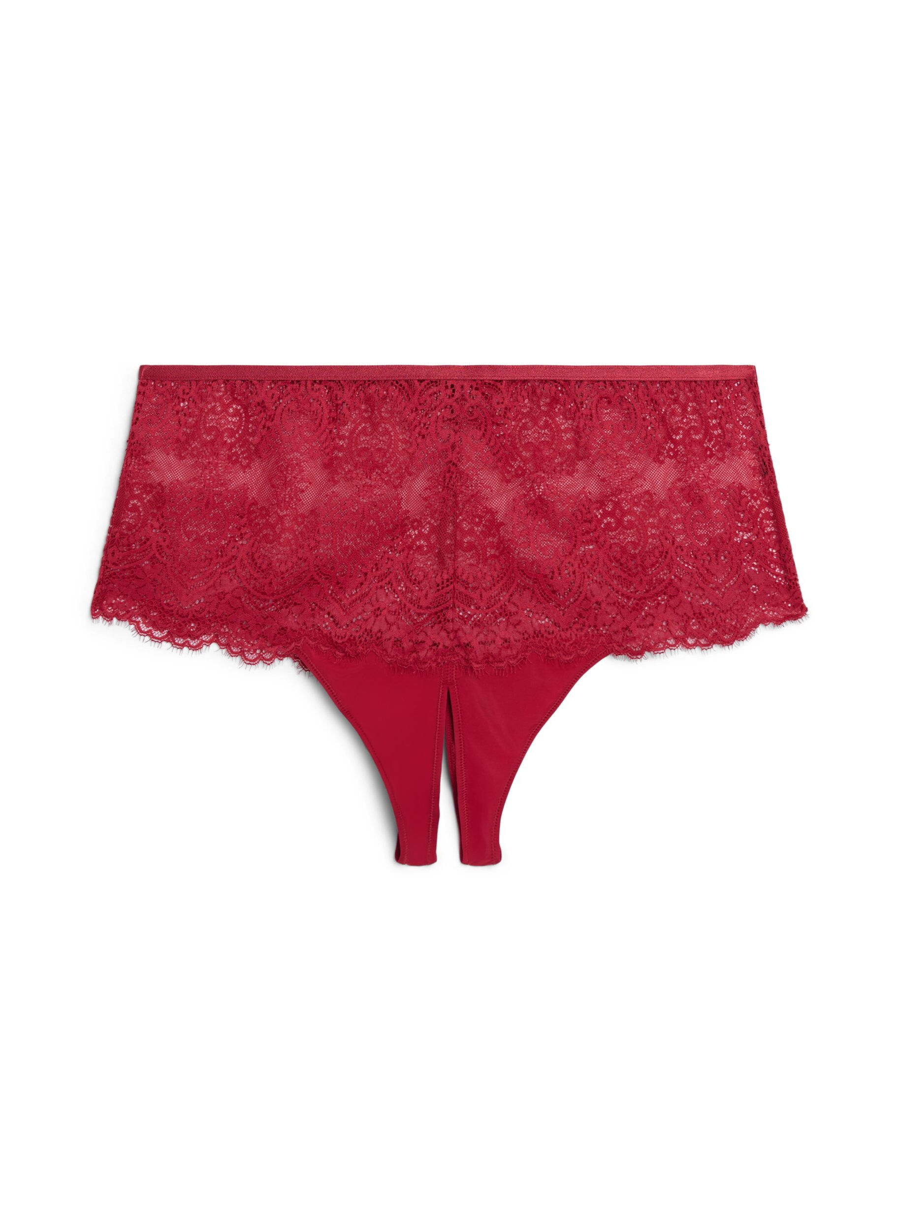 Thong hipster en dentelle avec une ouverture en bas