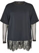 Blouse avec manches en maille et finitions en dentelle, Noir, Packshot image number 0