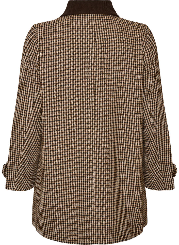 Manteau &agrave; carreaux avec col en velours c&ocirc;tel&eacute;, Marron, Packshot image number 1