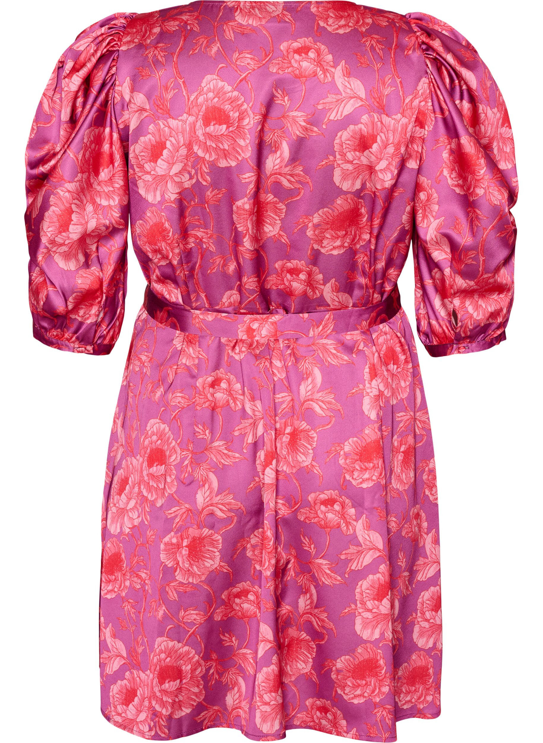 ZizziRobe &agrave; fleurs avec manches bouffantes et ceinture &agrave; nouer, Rose, Packshot image number 1