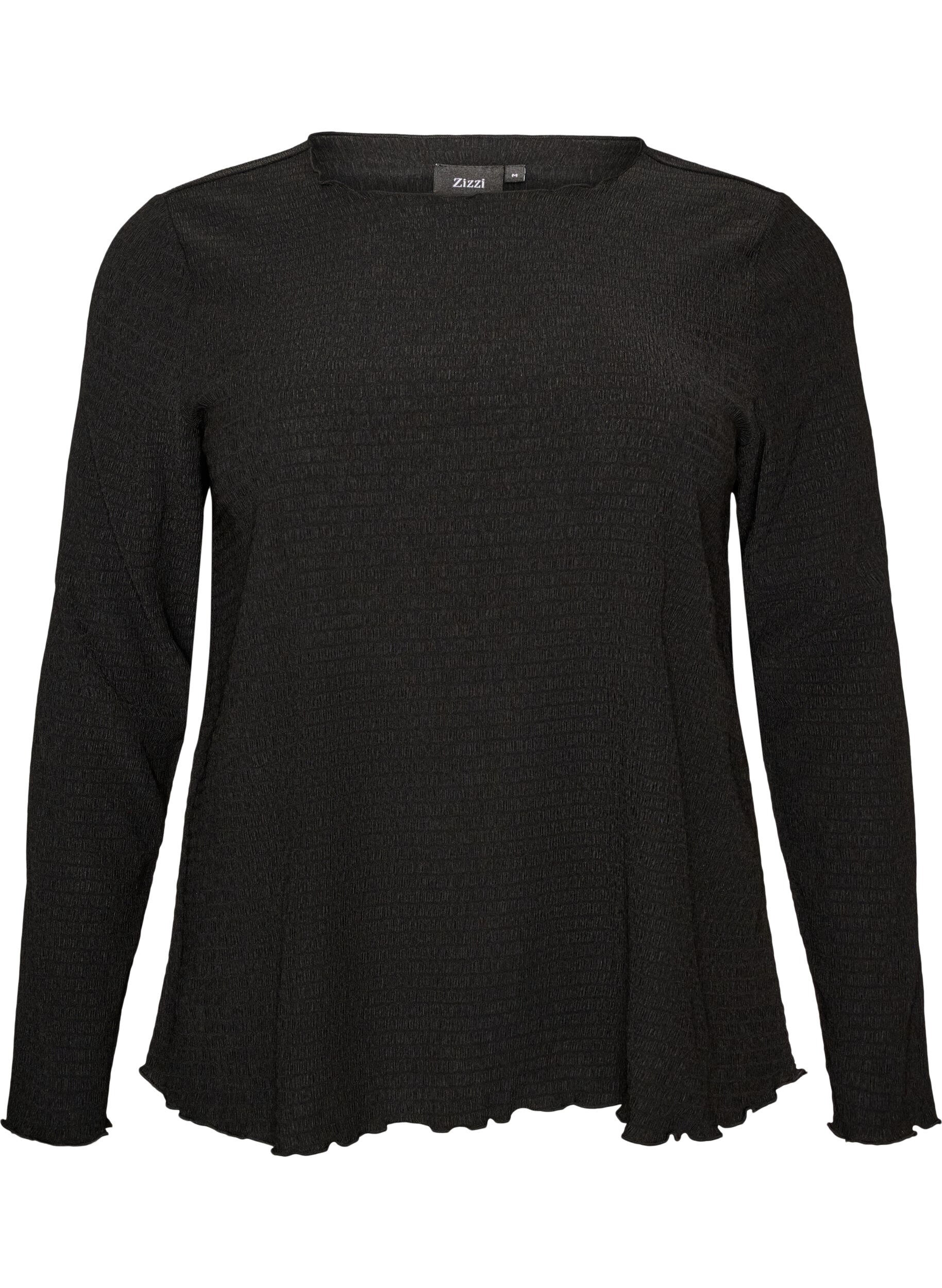 ZizziBlouse textur&eacute;e avec bords ondul&eacute;s, Noir, Packshot image number 0