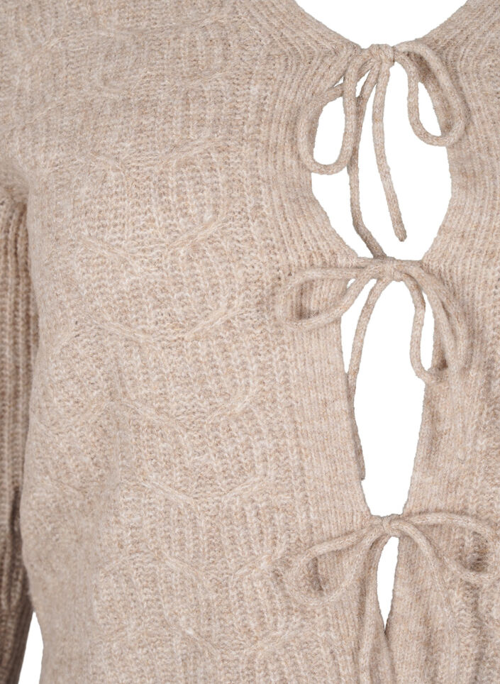 Cardigan en maille avec lien à nouer, Simply Taupe Mel., Packshot image number 2