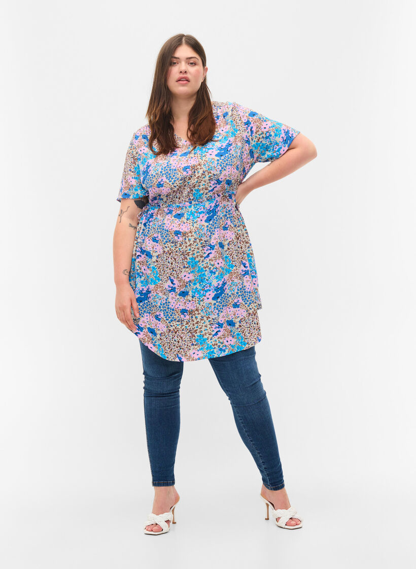 Robe à motifs avec détails à nouer, Blue Rose Flower, Model image number 2