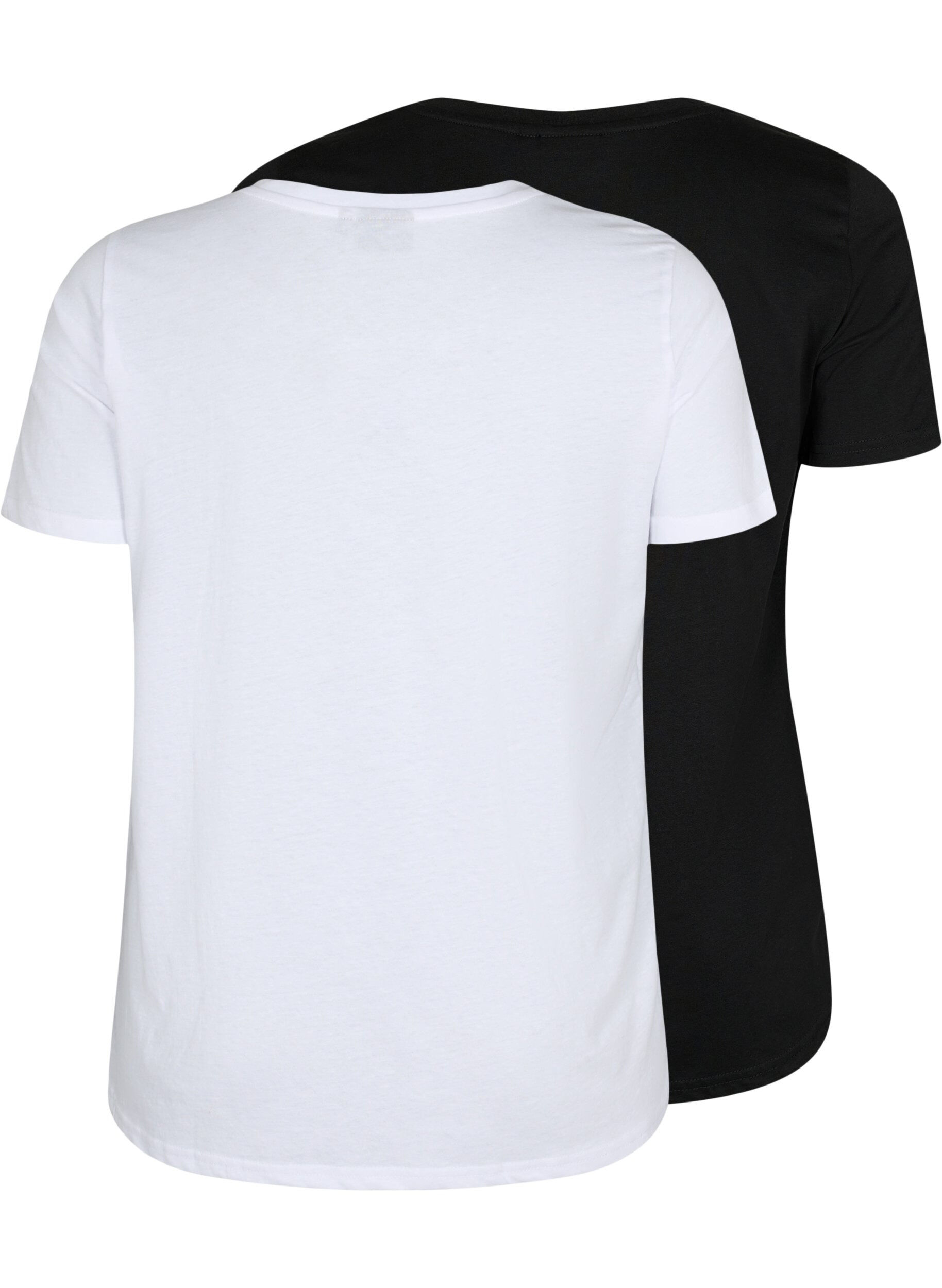 Zizzi T-shirt 2-pack avec encolure en V, Bright White / Black, Packshot image number 1