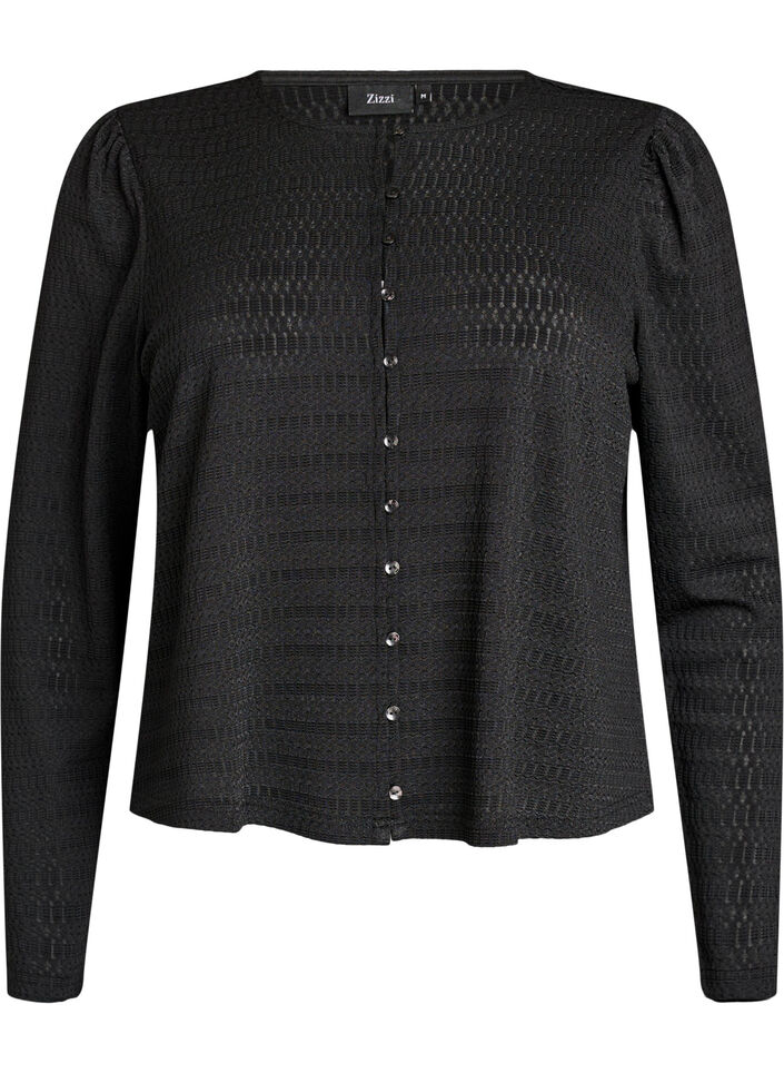 Blouse avec motif textur&eacute; et fermeture boutonn&eacute;e, Noir, Packshot image number 0
