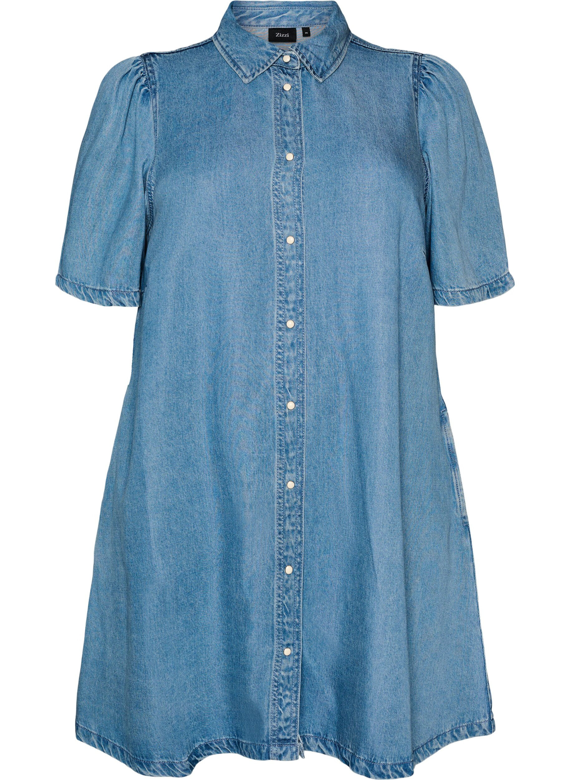 ZizziRobe en jean en lyocell avec boutons et manches courtes, Bleu Clair, Packshot image number 0