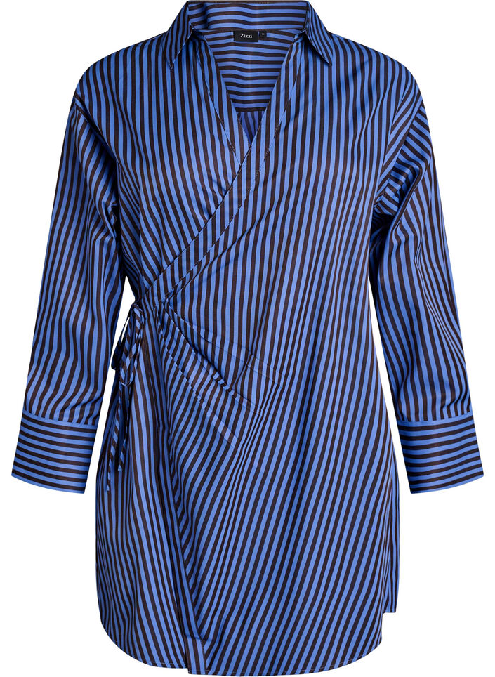 Chemise &agrave; rayures avec effet cache-c&oelig;ur et ceinture &agrave; nouer, Bleu, Packshot image number 0