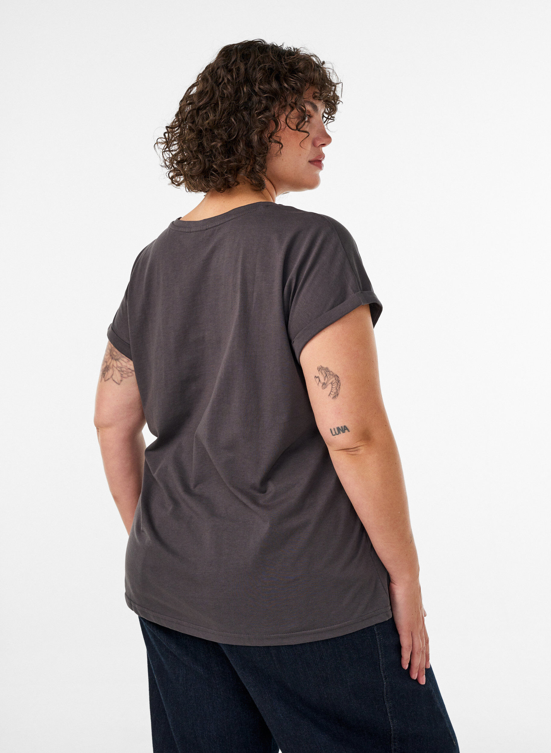ZizziT-shirt avec imprim&eacute; d&eacute;coratif sur le devant, Gris anthracite, Model image number 2