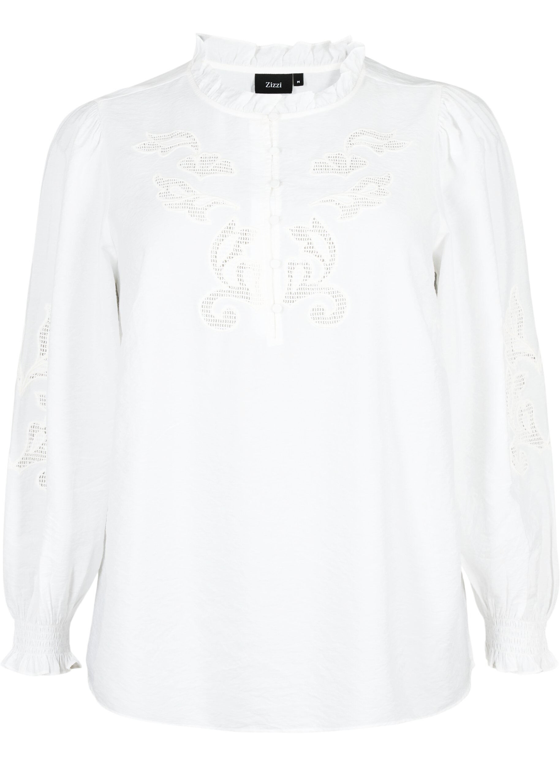Zizzi Chemisier avec volants et broderie anglaise, Bright White, Packshot image number 0