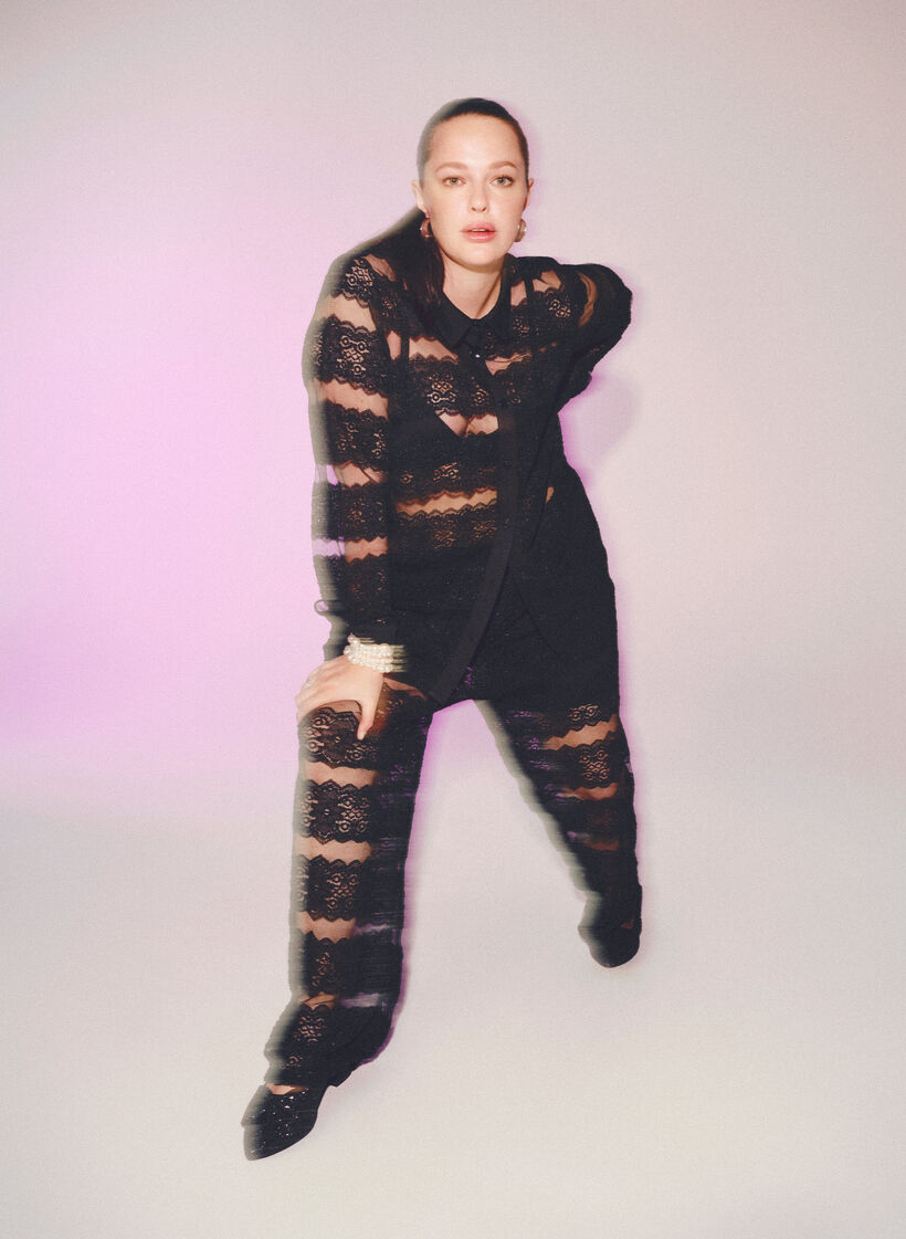 Chemise ample avec dentelle et maille fine, Black, Image image number 0