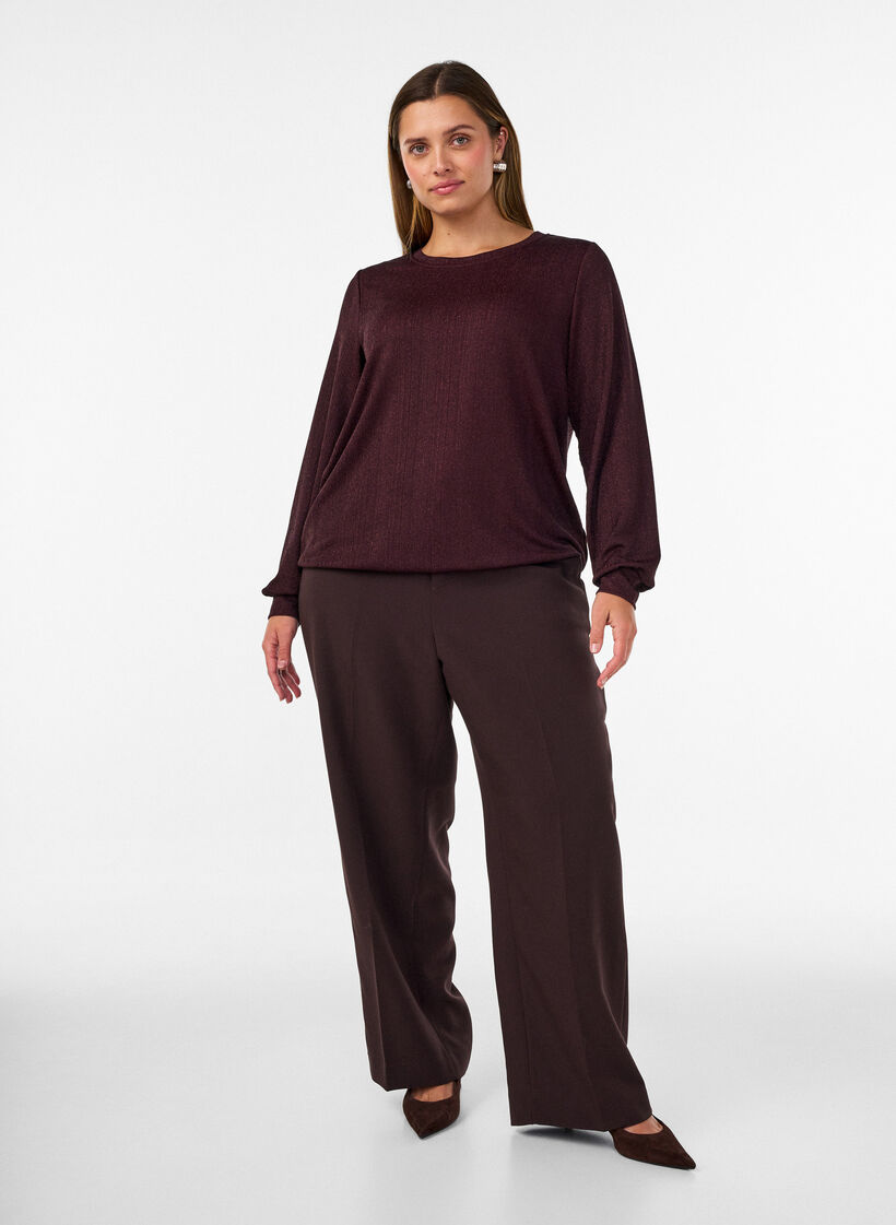 Blouse avec texture verticale et fils scintillants, Bordeaux, Model image number 1
