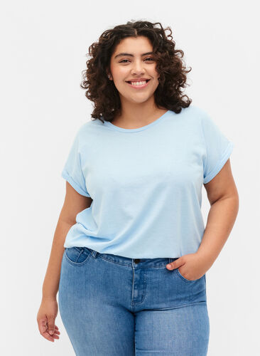 T-shirt à manches courtes en coton mélangé, Chambray Blue , Model image number 0