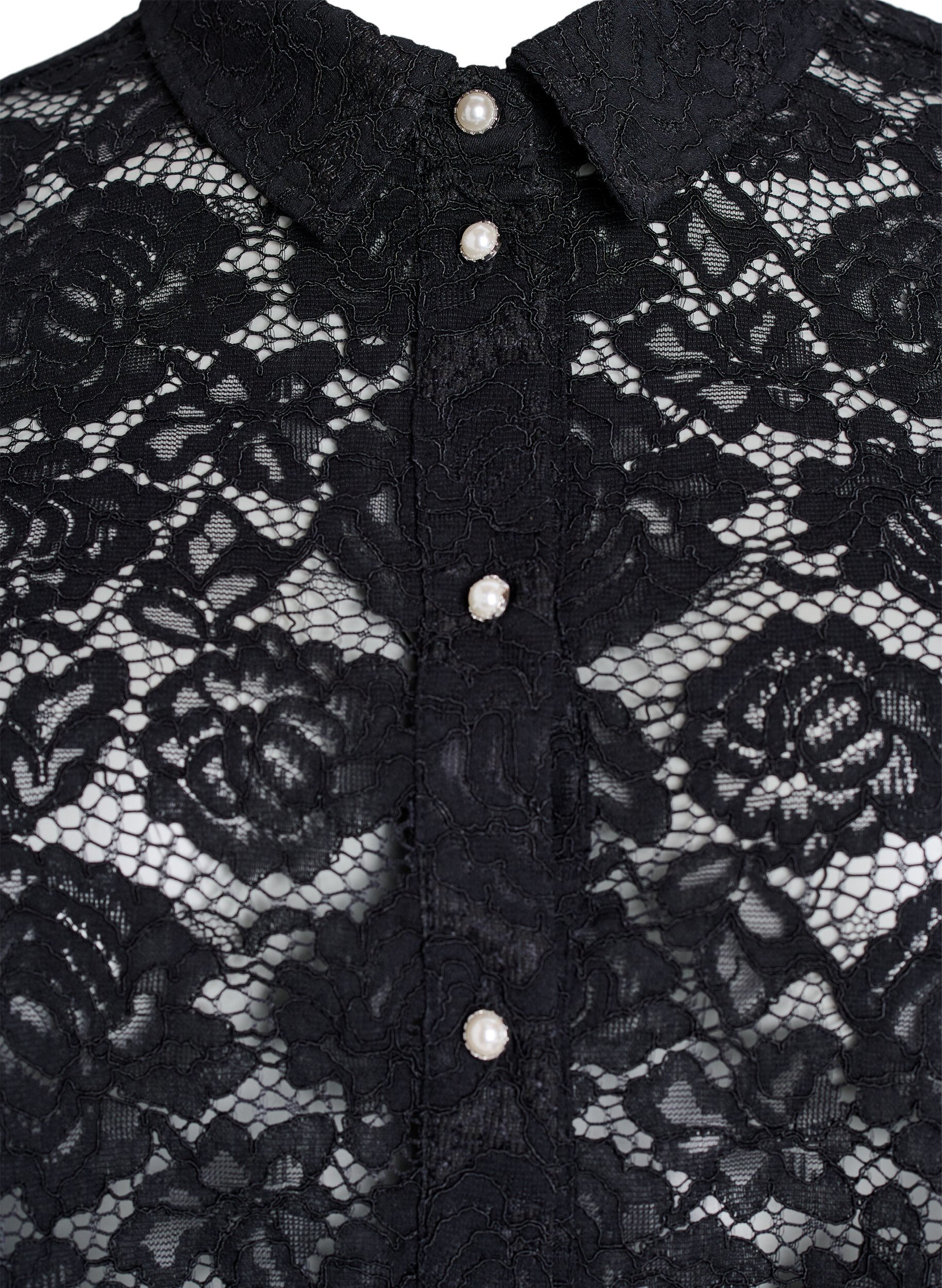 ZizziChemisier en dentelle avec boutons perl&eacute;s, Noir, Packshot image number 2