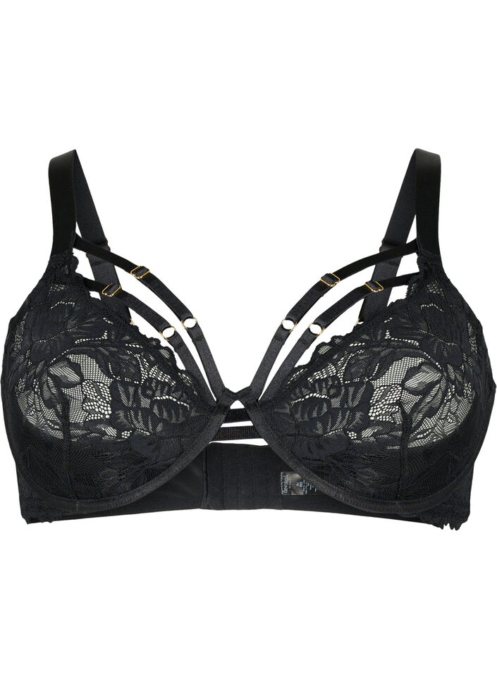 Soutien-gorge couvrant avec dentelle et lacets, Black, Packshot image number 0