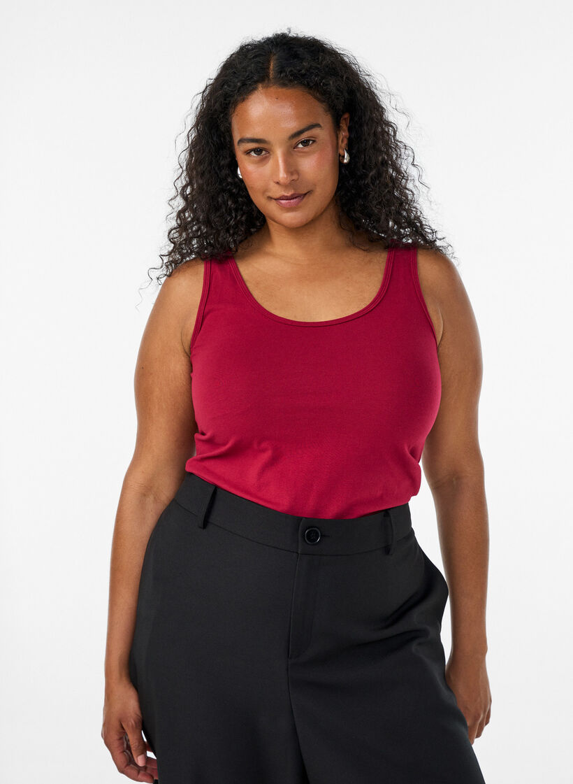 Haut Basic uni en coton, Bordeaux, Model image number 0