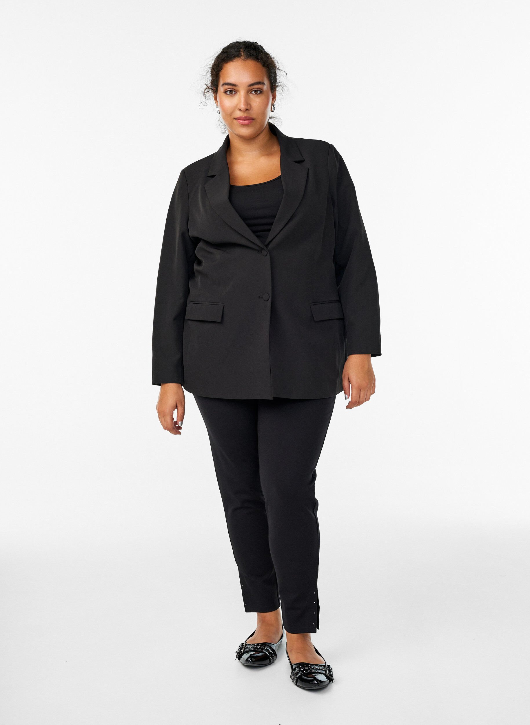 Zizzi Legging avec fentes et de petits strass, Noir, Model image number 1