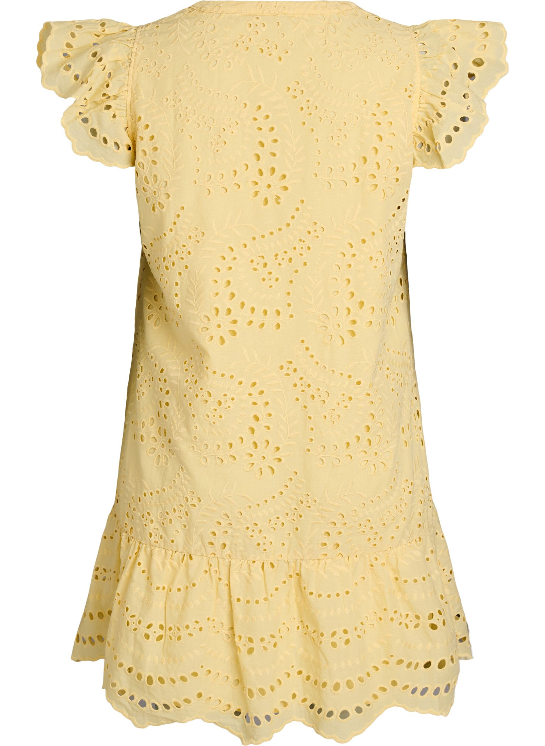 Zizzi Robe en broderie anglaise avec manches &agrave; volants, Jaune clair, Packshot image number 1