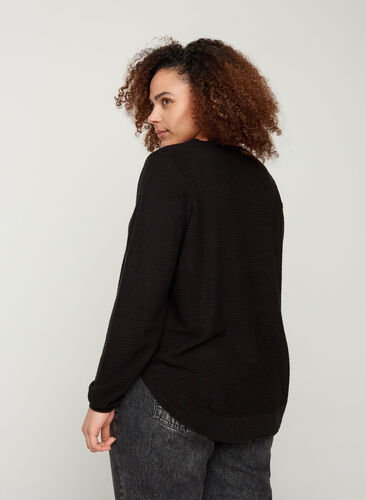Blouse tricotée à encolure ronde, Black, Model image number 1
