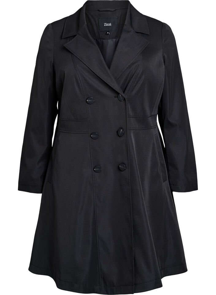 Manteau de printemps coupe &eacute;vas&eacute;e &agrave; double boutonnage, Noir, Packshot image number 0