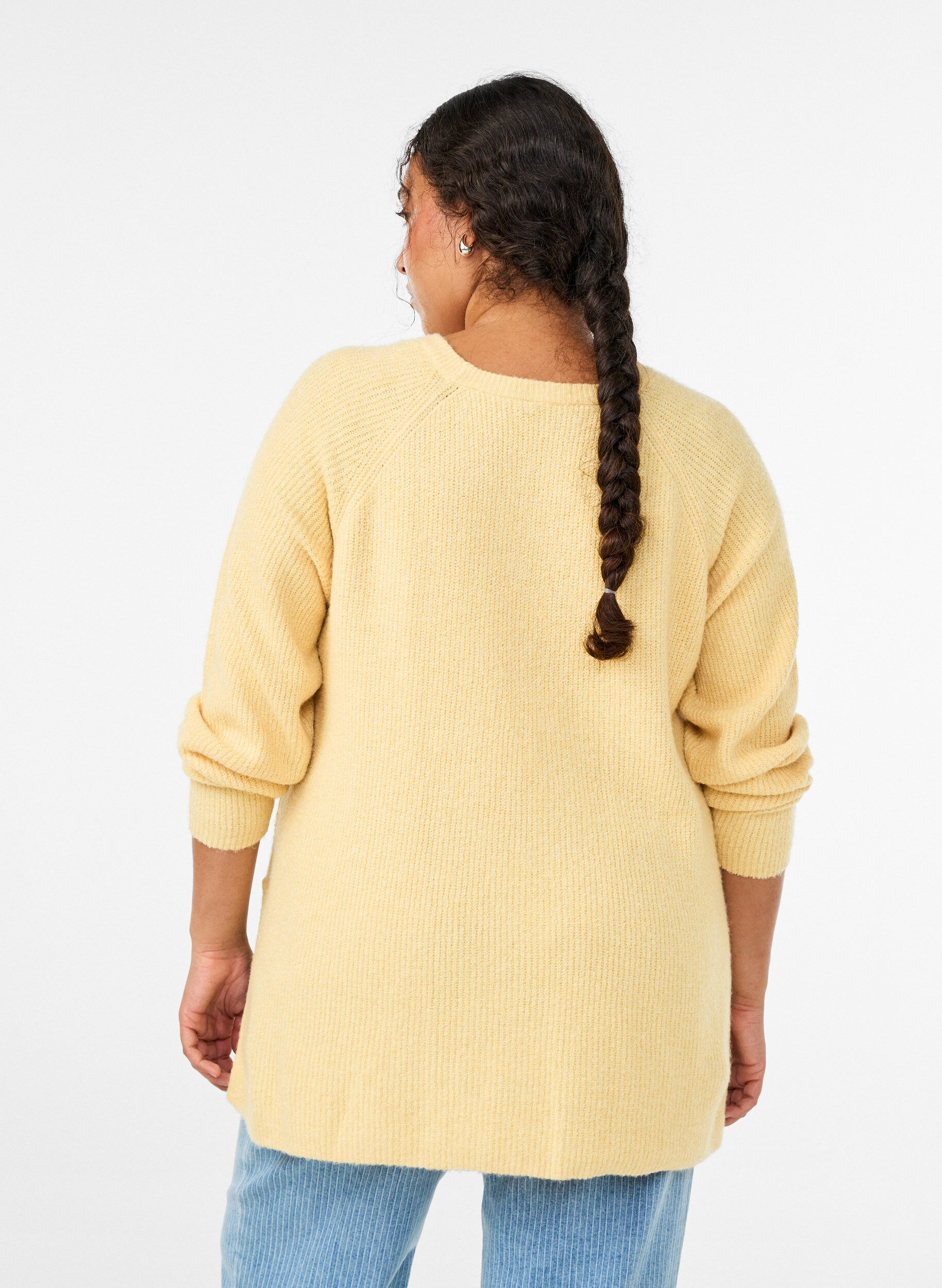 ZizziPull en maille &agrave; motif diagonal et manches raglan, Jaune clair, Model image number 2