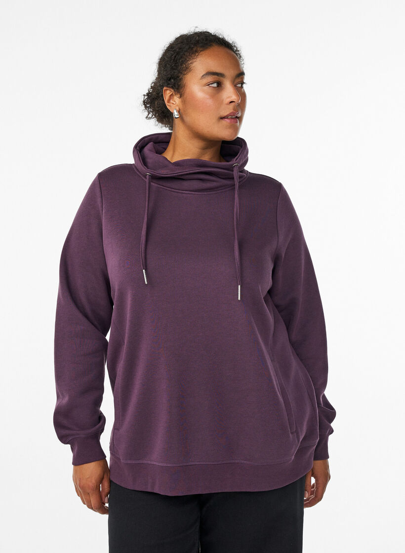 Sweat &agrave; col montant et poches, Violet, Model image number 0