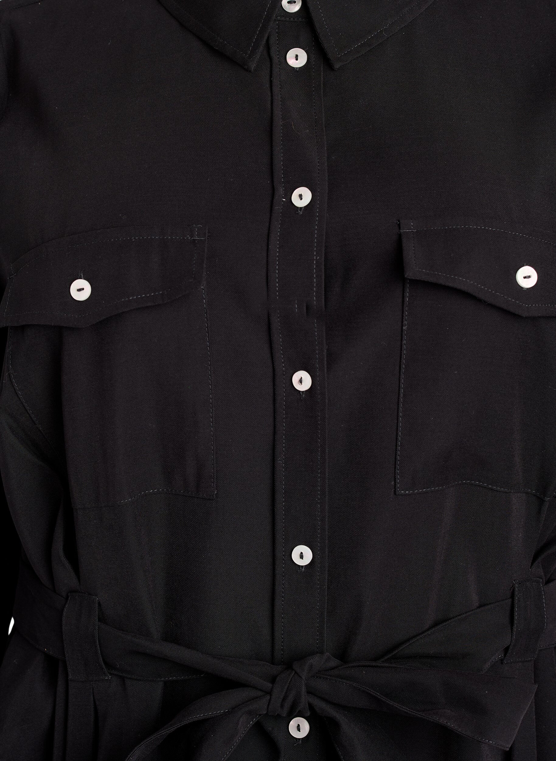 Zizzi Robe chemise avec ceinture &agrave; nouer et manches longues, Noir, Packshot image number 2