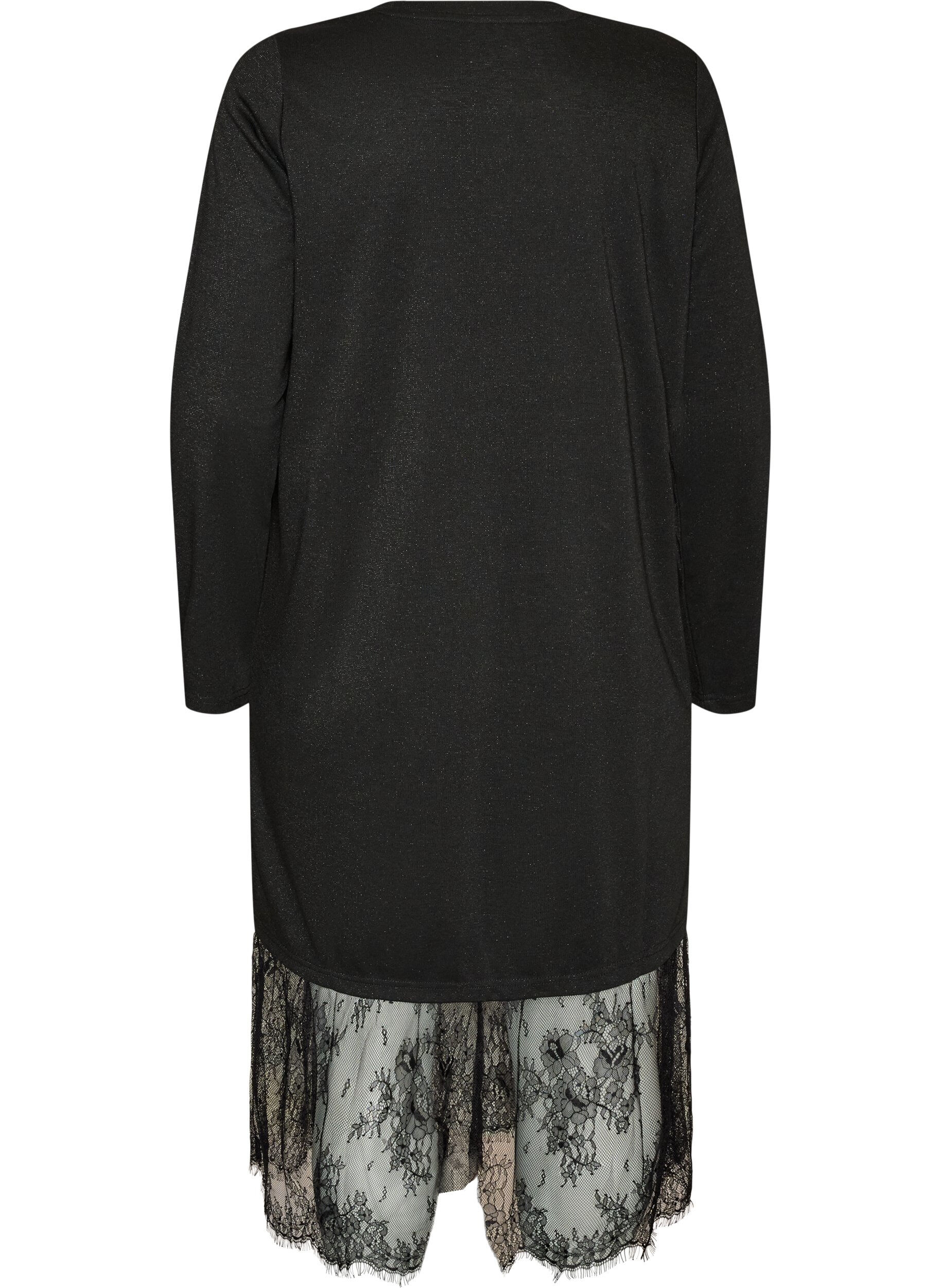 ZizziRobe en jersey avec paillettes et finitions en dentelle, Noir, Packshot image number 1