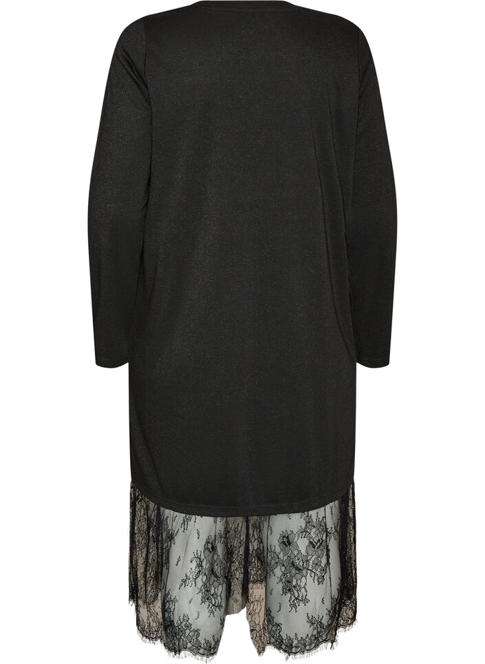 Robe en jersey avec paillettes et finitions en dentelle, Noir, Packshot image number 1