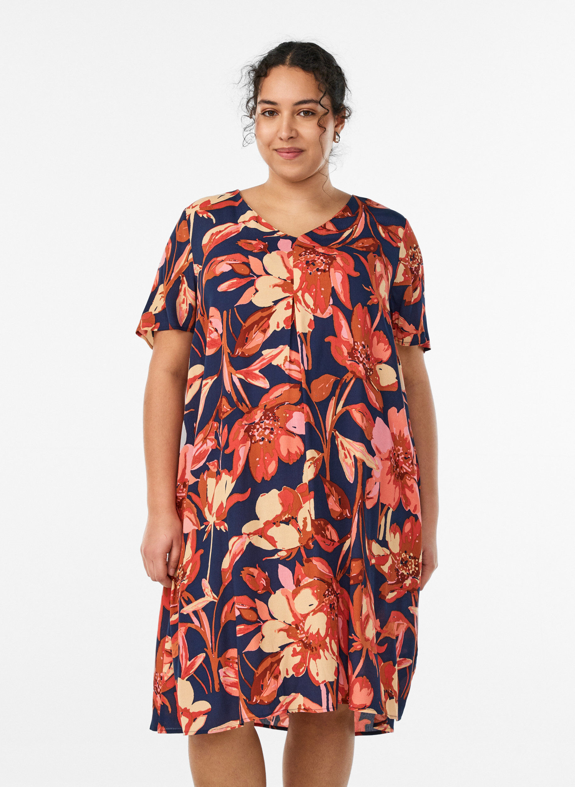 Zizzi Robe &eacute;vas&eacute;e en viscose, Orange, Model image number 0
